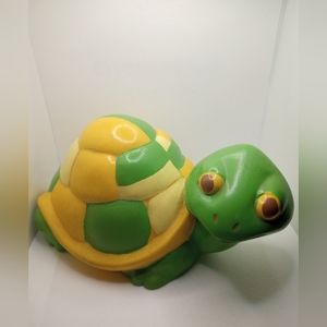 Vintage Kitschy Funky Retro Ceramic Turtle  Handpainted Figurine Decor